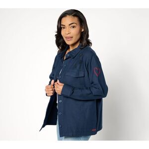 Peace Love World Women's Jacket Sz S Unites Us Cotton Utility Blue A639419